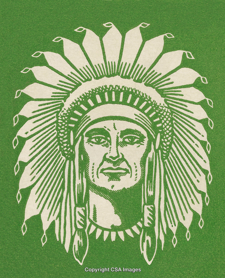 Illustration of Native American Chief Headpiece on Green Background