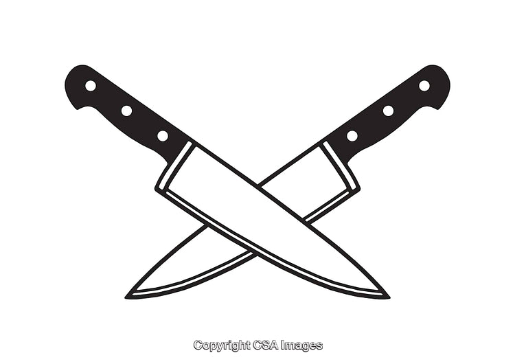Monochrome Line Art of Crossed Chef Knives in Minimalistic Style