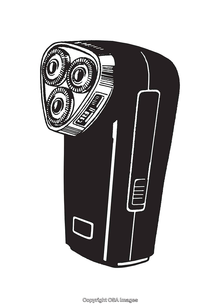 Detailed Black And White Line Art Illustration of a Rotary Shaver
