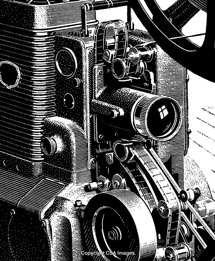 Detailed Black And White Engraving of Vintage Film Camera Artwork