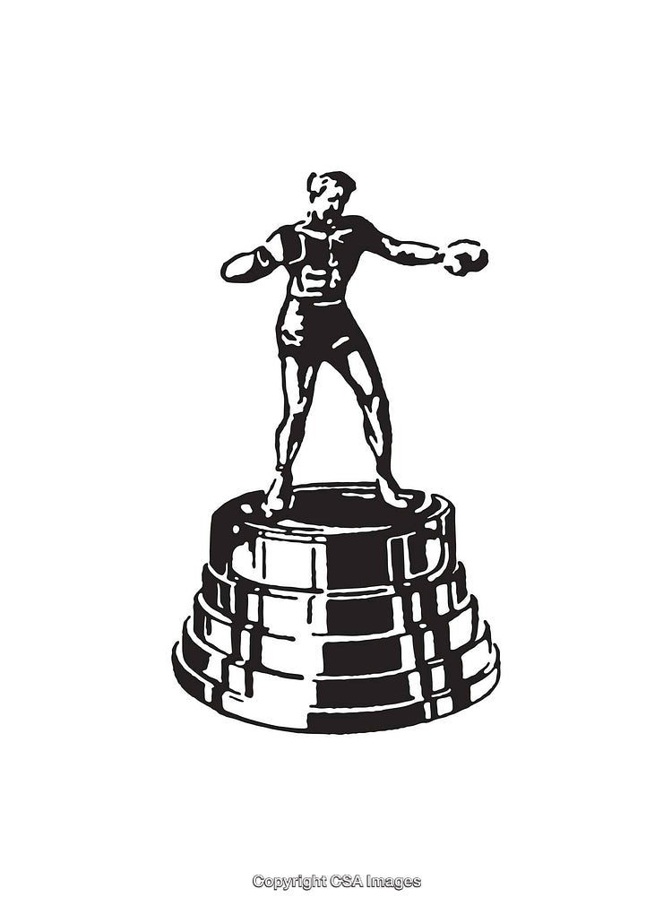Retro Black and White Illustration of a Sports Trophy with Athlete Design