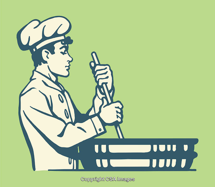 Chef Stirring a Large Pot Illustration on a Light Green Background