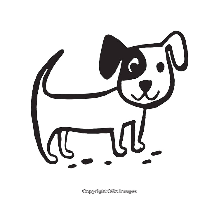 Simple Cartoon Drawing of a Cute Dog on a White Background