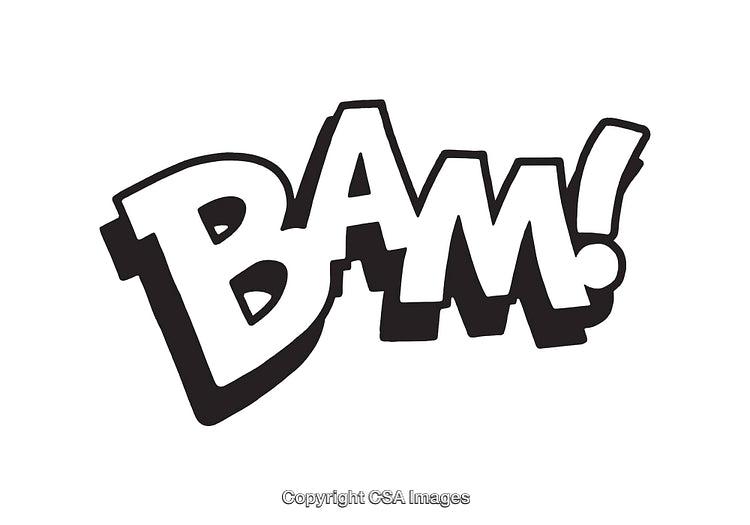 Comic Style Black and White 'BAM!' Text Illustration