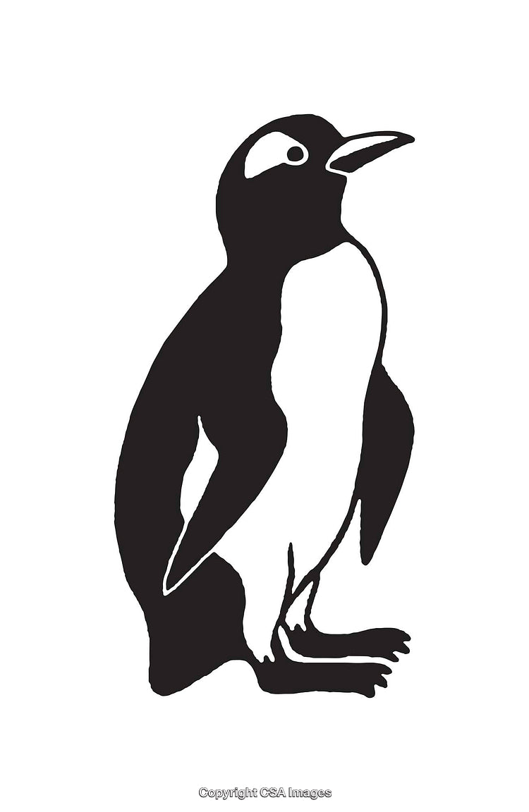 Black and White Line Art of a Penguin Standing Upright