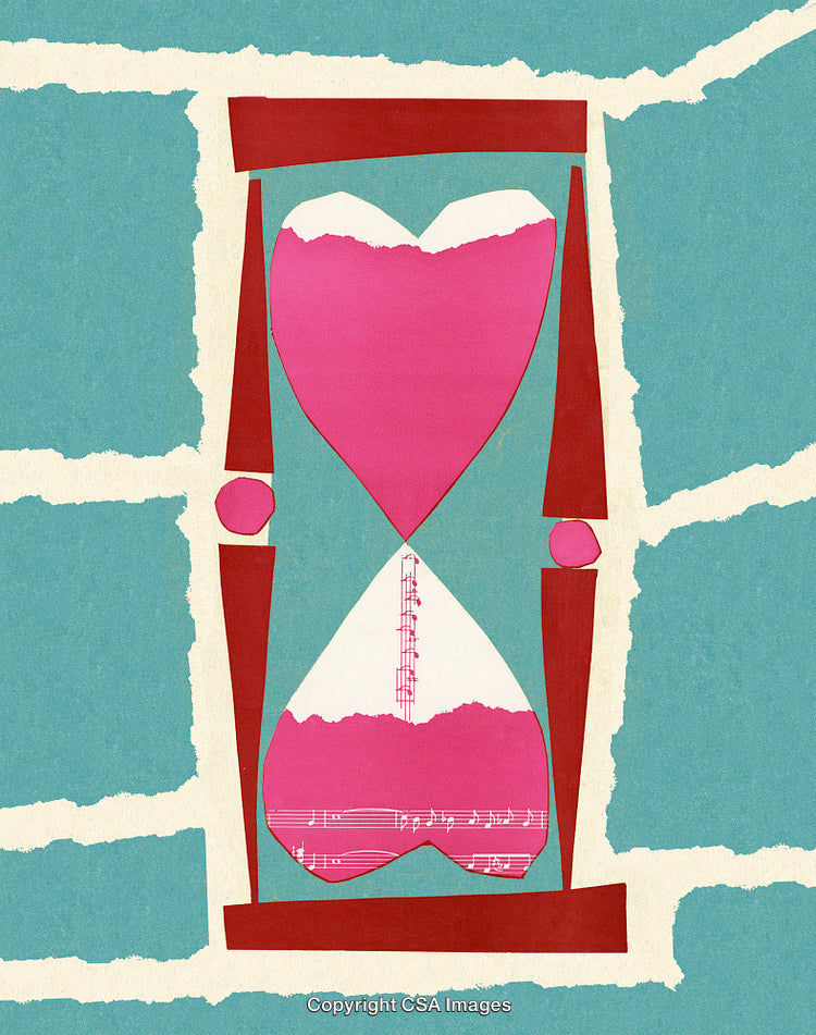 Creative Collage Art of Hourglass With Heart Shapes and Musical Notes