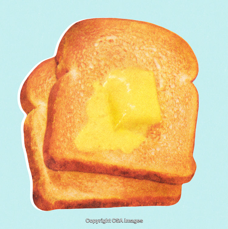 Two Toast Slices with Butter on Blue Background in Stylized Aesthetic