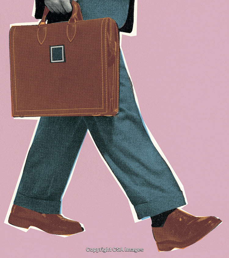 Stylized Illustration of Walking Business Attire with Classic Briefcase