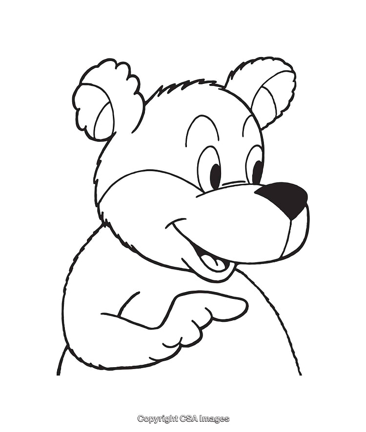 Black and White Line Art Illustration of a Smiling Bear Character