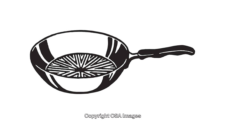Black And White Line Art Illustration of a Pan with a Handle