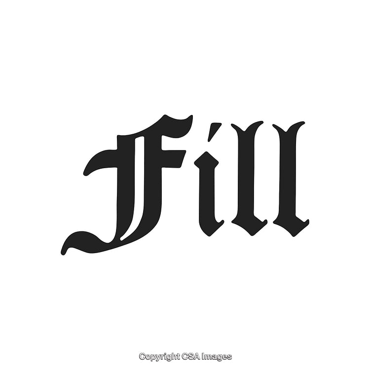 Blackletter Script Showing the Word Fill on White Background
