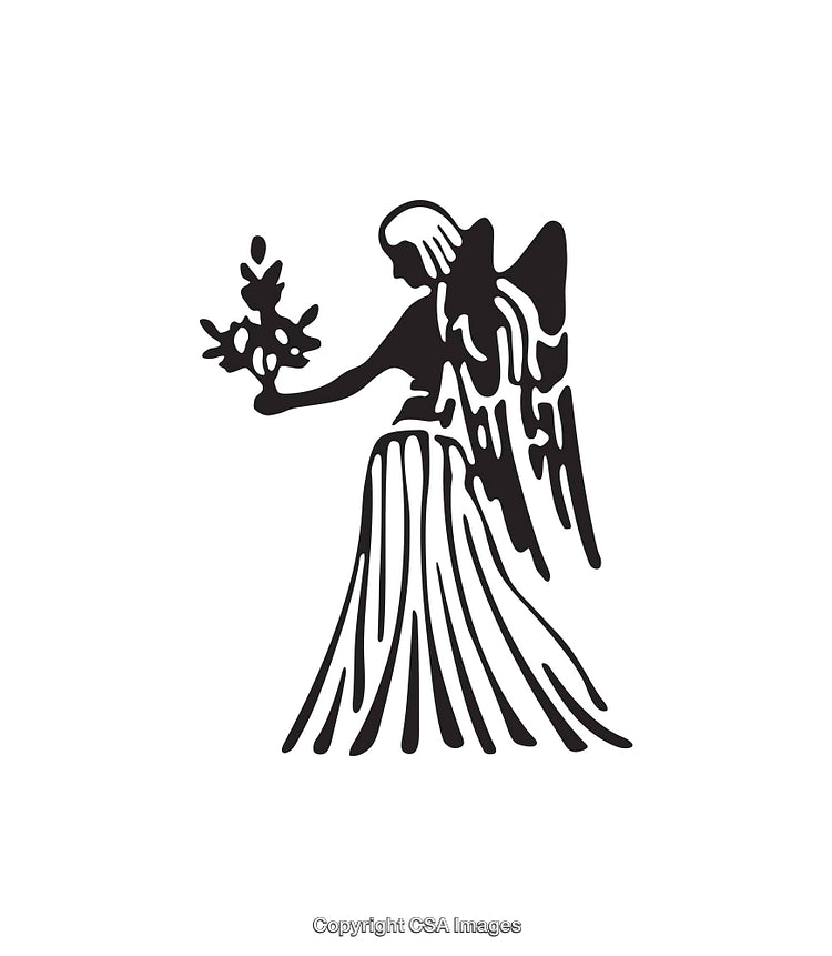 Silhouette of Angel Carrying Flowers in Black and White Design