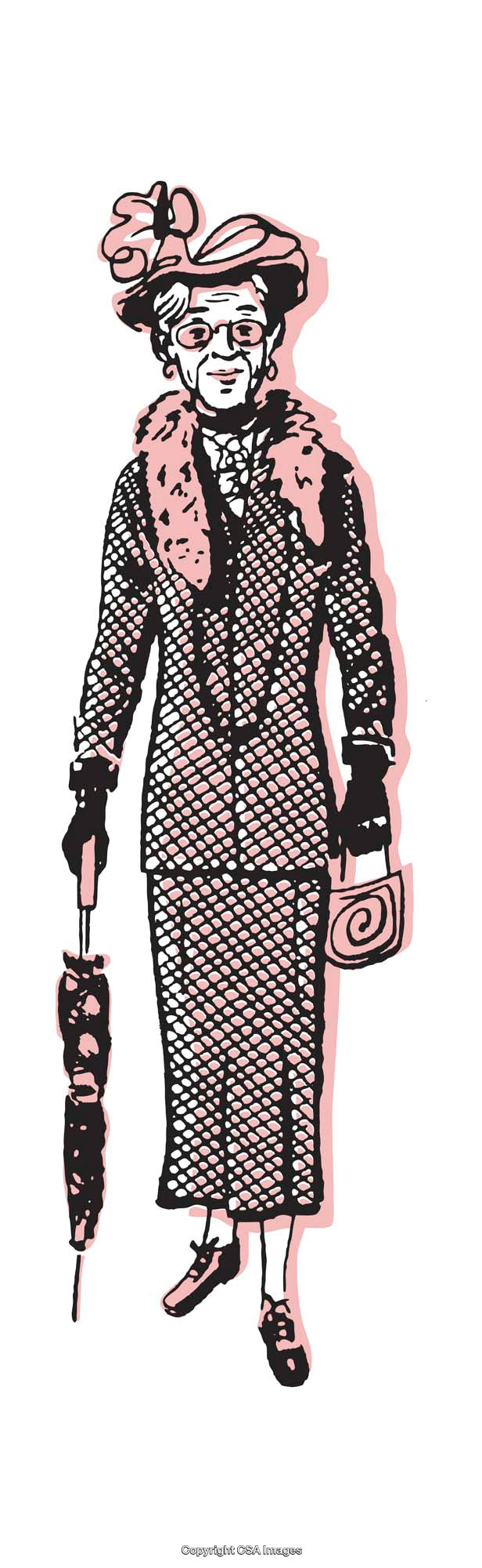 Retro Illustration of an Elegant Lady in Vintage Fashion Attire