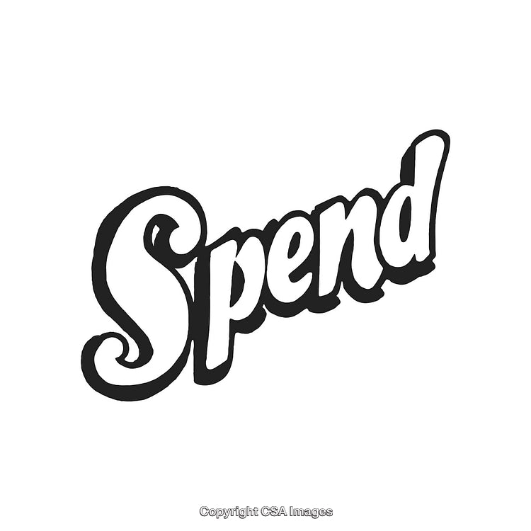 Stylized Calligraphy Illustration Featuring the Word 'Spend' in Black and White