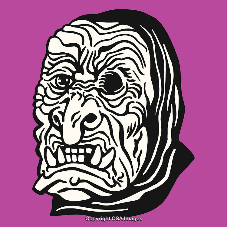 Creative Illustration of an Expressive Abstract Face on Purple Background