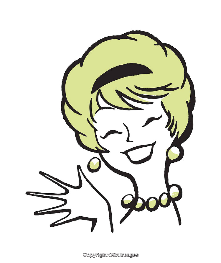 Retro Styled Illustration of a Joyful Woman Smiling and Waving