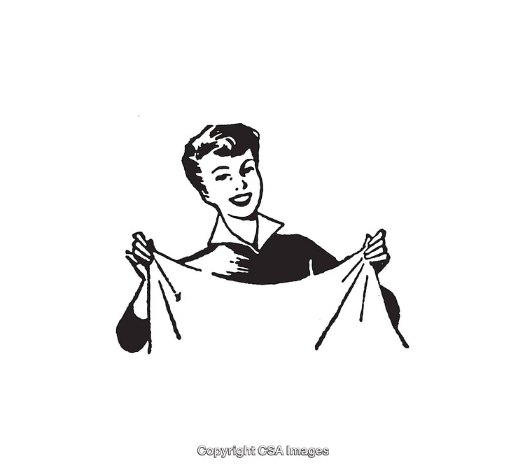 Vintage Black and White Illustration of a Woman Holding a Cloth