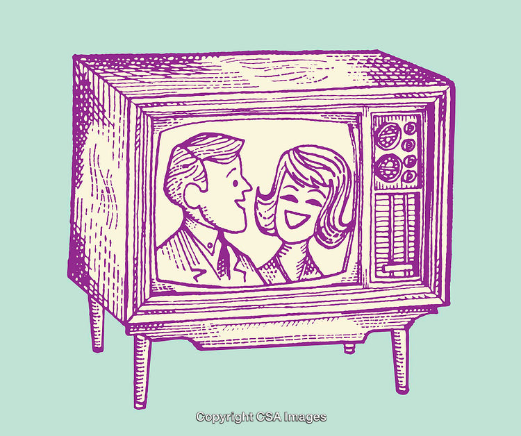 Vintage Television With Happy Couple Illustration in Retro Style