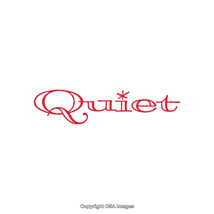 Elegant Red Text Depicting the Word 'Quiet' on a Clean White Background
