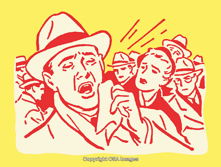 Vintage Style Illustration of Crowd and Speech on Yellow Background
