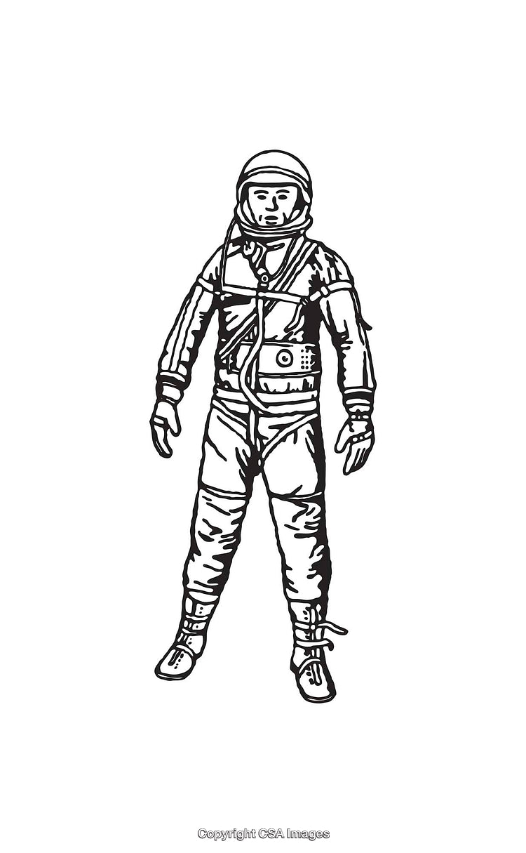 Black and White Illustration of an Astronaut in a Space Suit