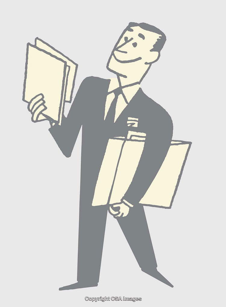 Retro Line Art Illustration of a Professional Holding Documents
