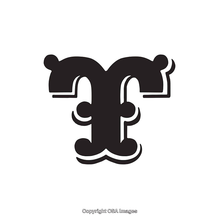 Intricate Black Letter T with Decorative and Artistic Design Elements