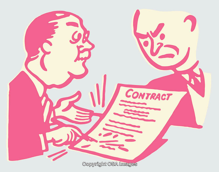 Colorful Line Art Illustration of Business Negotiation with a Contract