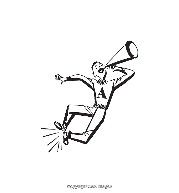 Vintage Black and White Cheerful Man With Megaphone Illustration