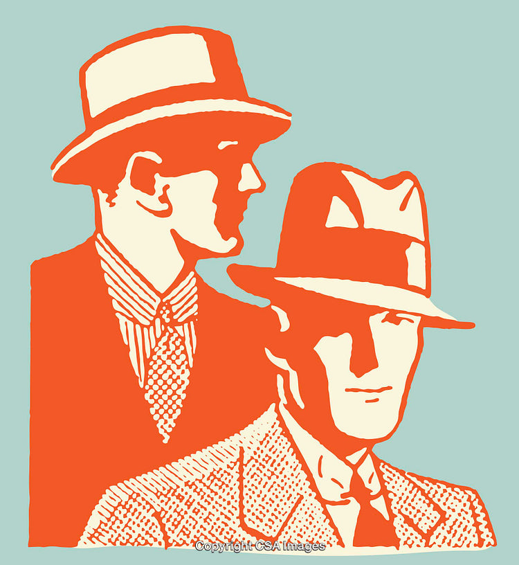 Vintage Style Illustration of Two Men in Hats and Suits