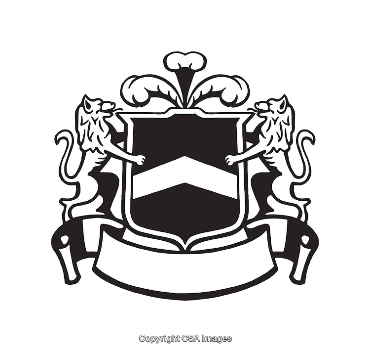 Elegant Black And White Coat Of Arms With Lions and Crest