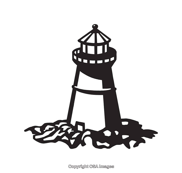 Black and White Lighthouse Line Art with Waves Illustration