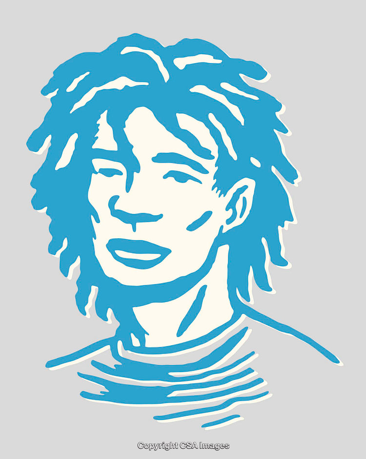 Blue Themed Line Art Illustration of a Pensive Individual