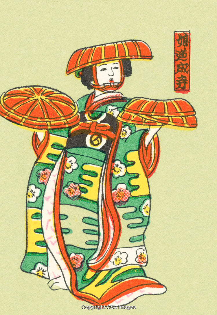 Traditional Japanese Artwork of Geisha in Vibrant Kimono Attire