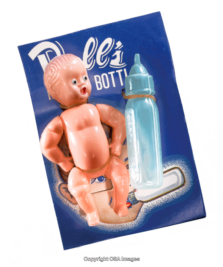 Plastic Baby Toy with Blue Bottle on Vibrant Packaging Design
