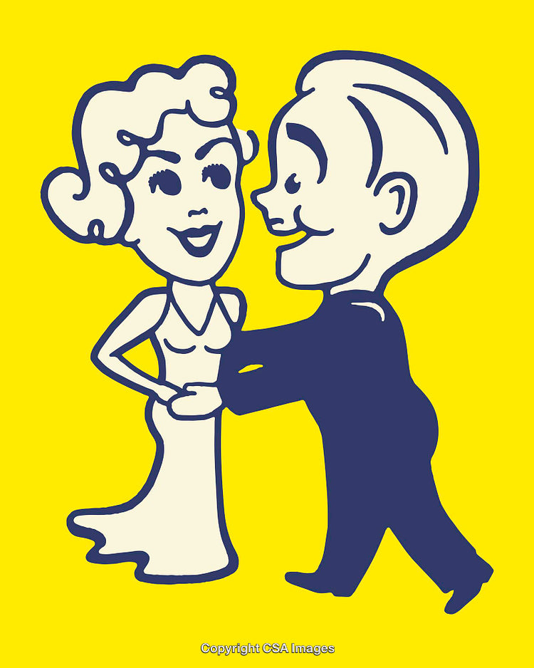 Whimsical Cartoon Couple Dancing in a Vintage Line Art Style