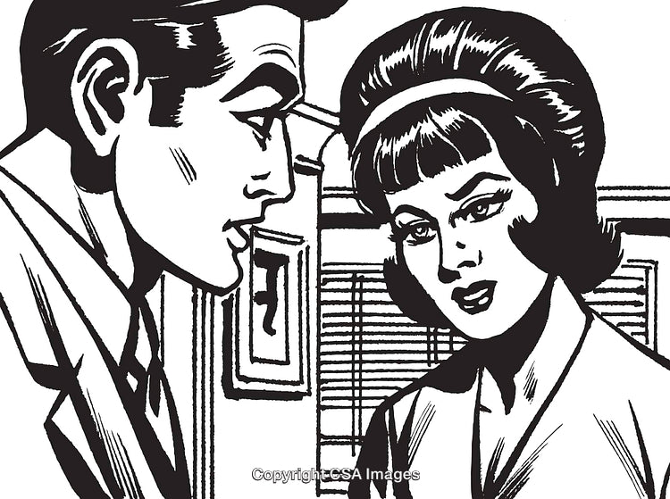 Vintage Comic Illustration of a Man and Woman in a Thoughtful Discussion