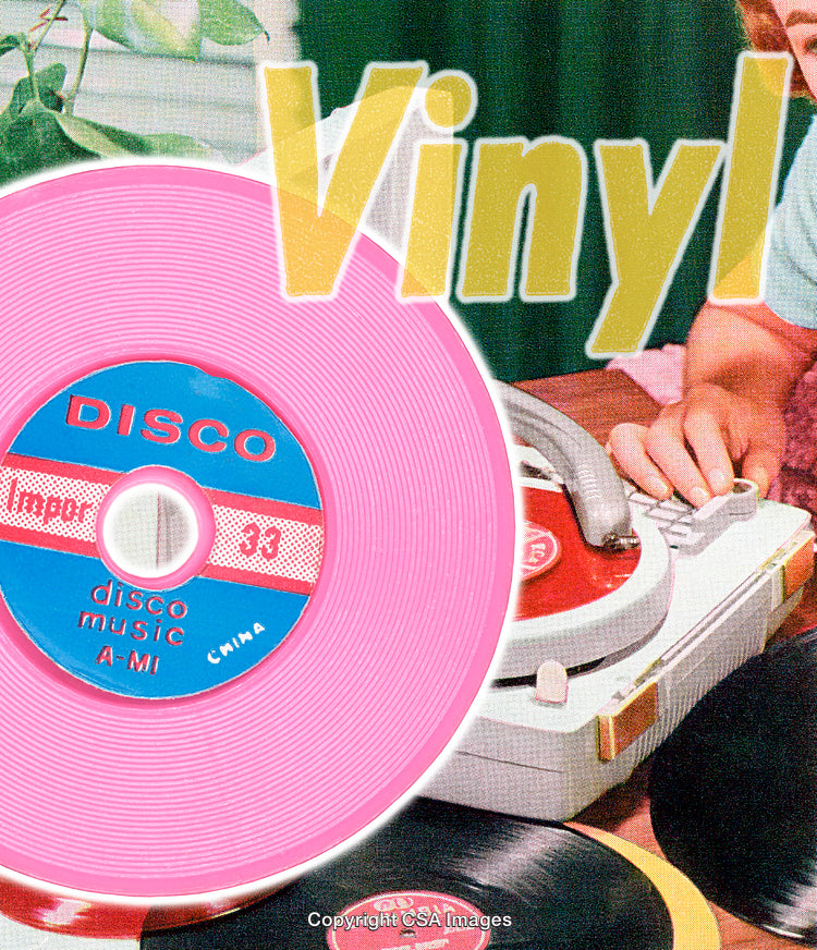 Retro Style Vinyl Design Featuring Pink Record and Vintage Elements