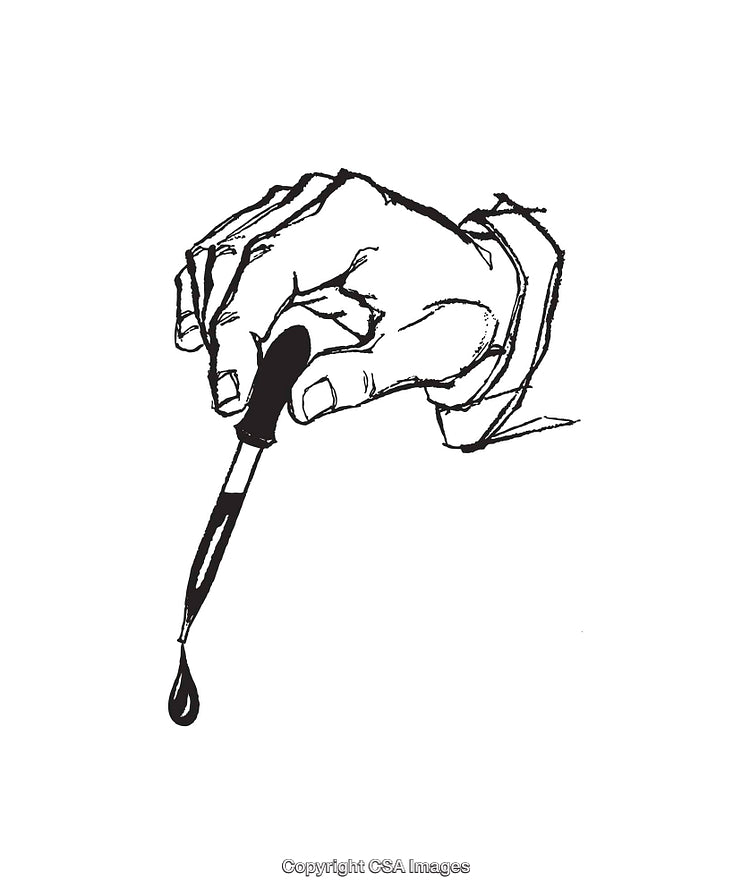 Black and White Line Art of a Hand Holding an Eyedropper