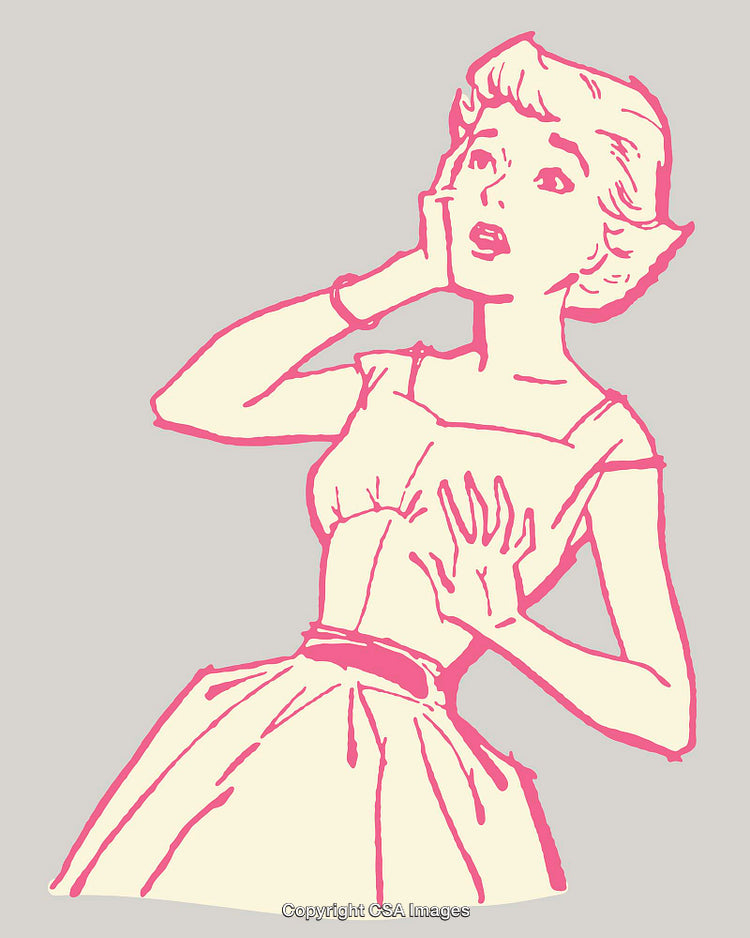 Surprised Retro Woman in Pink Line Art Style Illustration