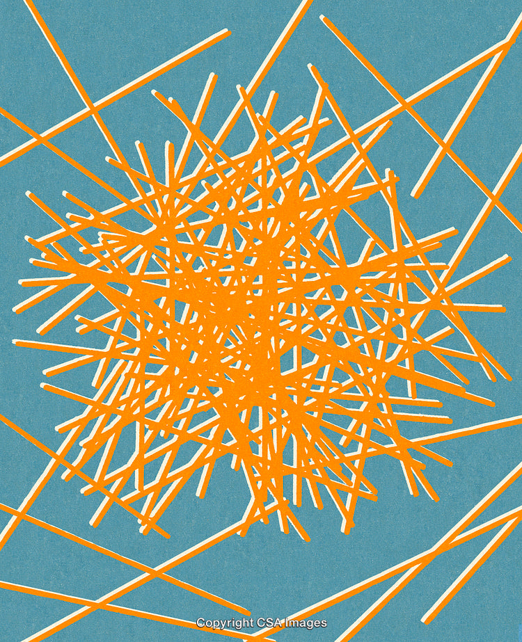 Abstract Orange Pattern with Geometric Lines on Blue Background
