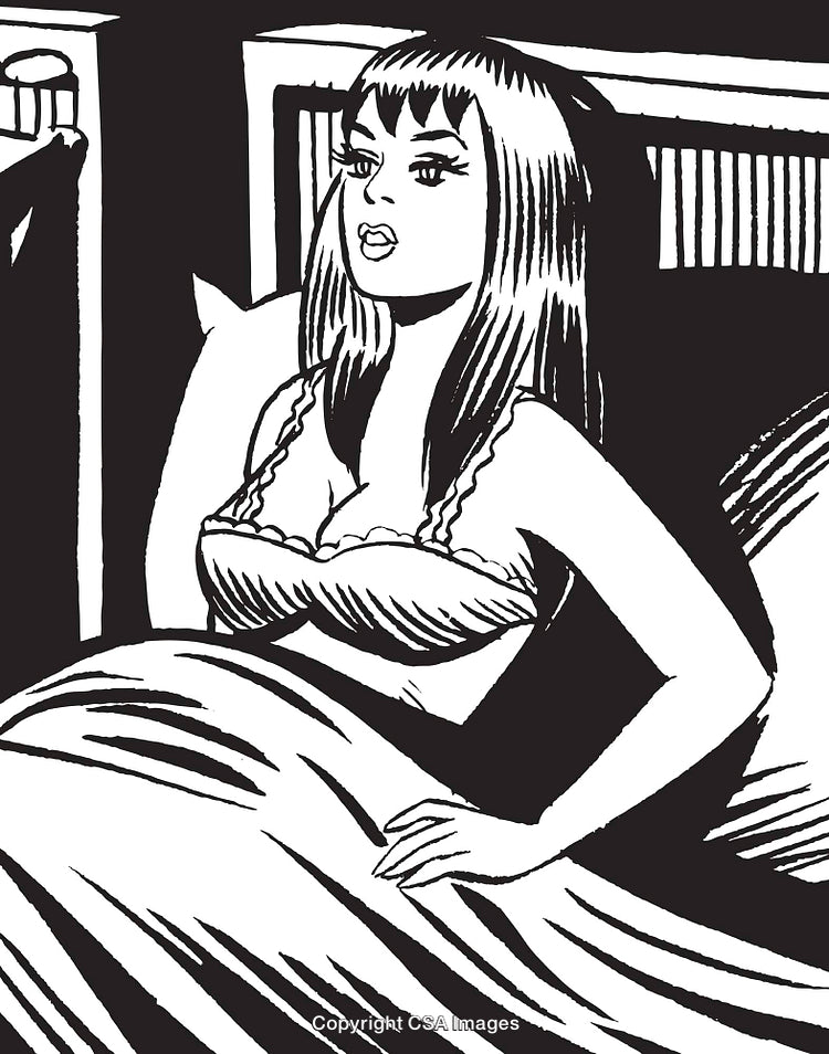 Illustration of a Thoughtful Woman Resting in Bed with a Pensive Look