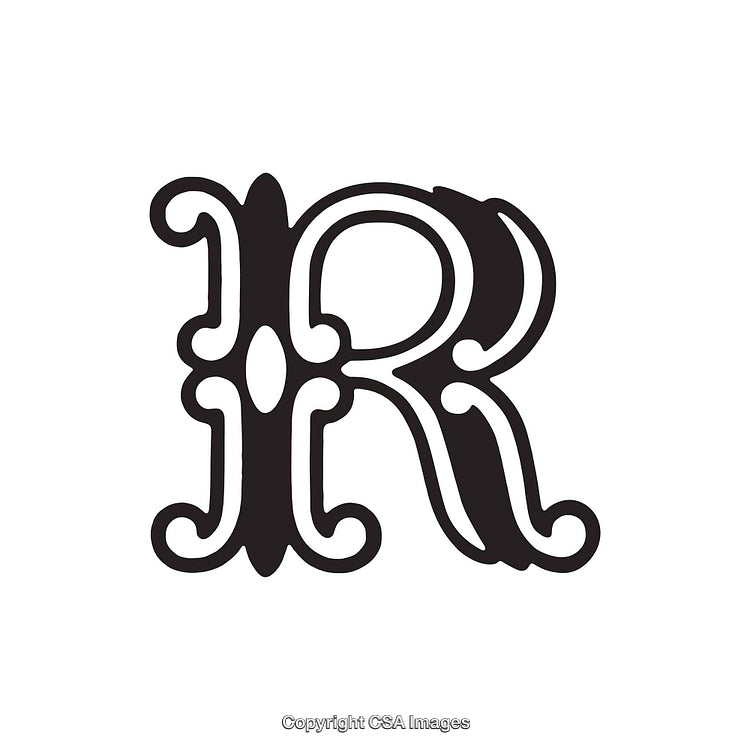 Decorative Ornate Letter R in Bold Vintage Typography Style