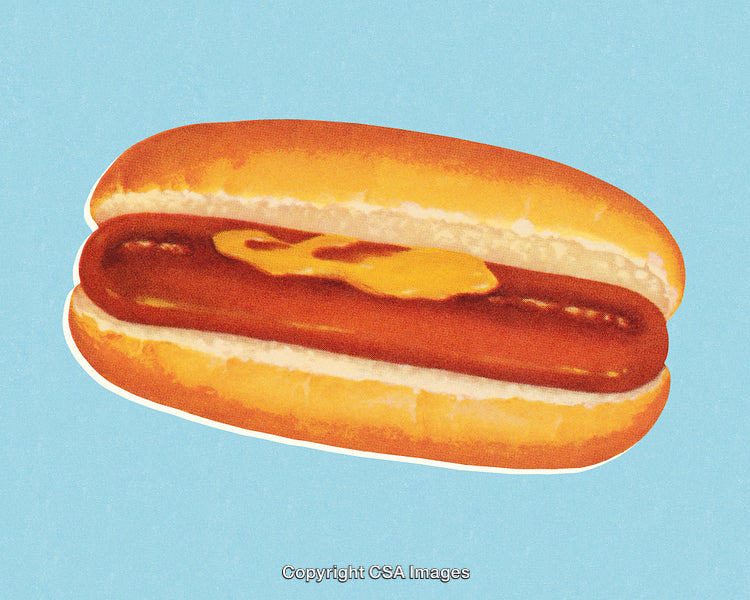 Classic Hot Dog with Mustard on a Vibrant Blue Background