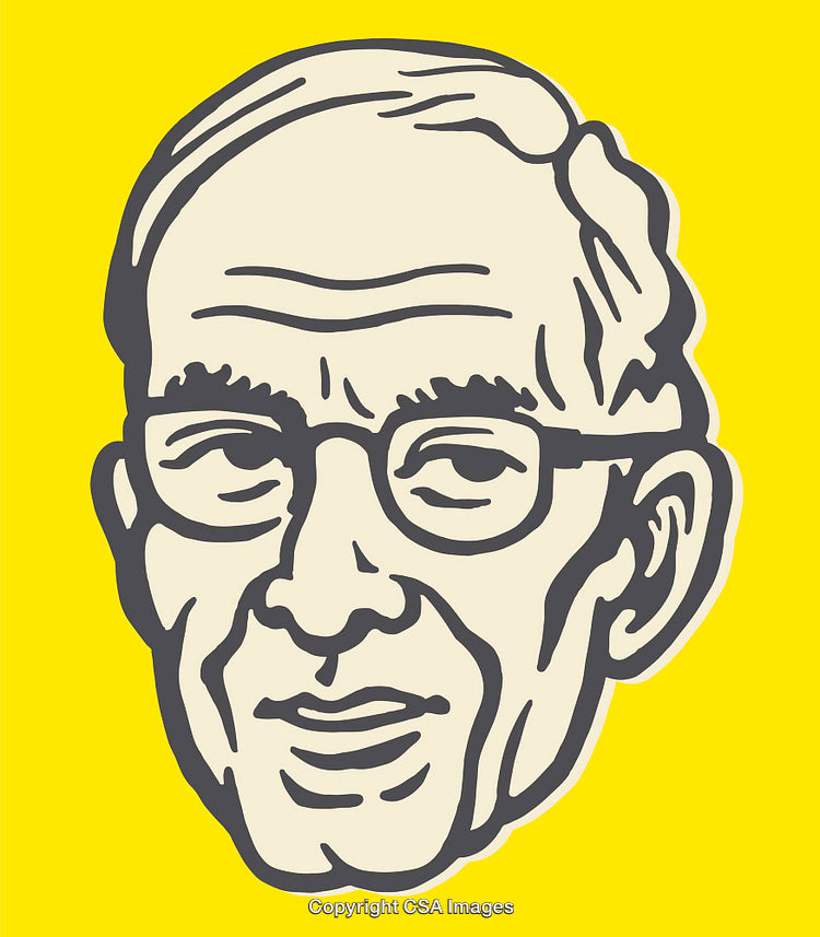 Stylized Line Art Portrait of an Elderly Man on a Yellow Background
