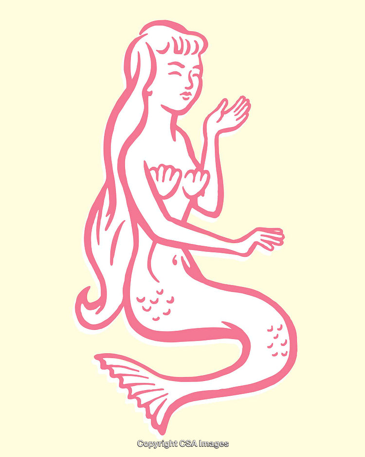 Retro Style Pink Mermaid Illustration on Light Background