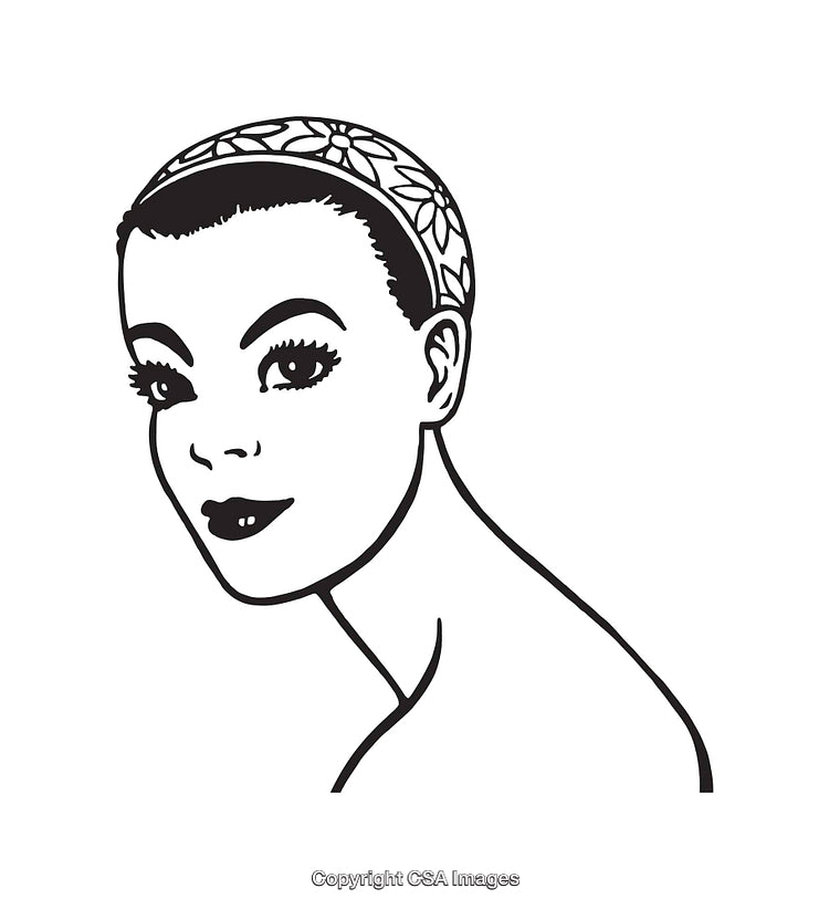 Black and White Line Art of a Feminine Portrait with Headband