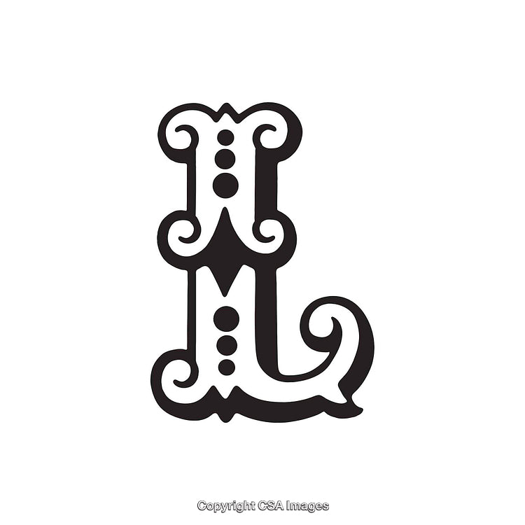 Ornate Black Letter L with Vintage Decorative Swirls and Details