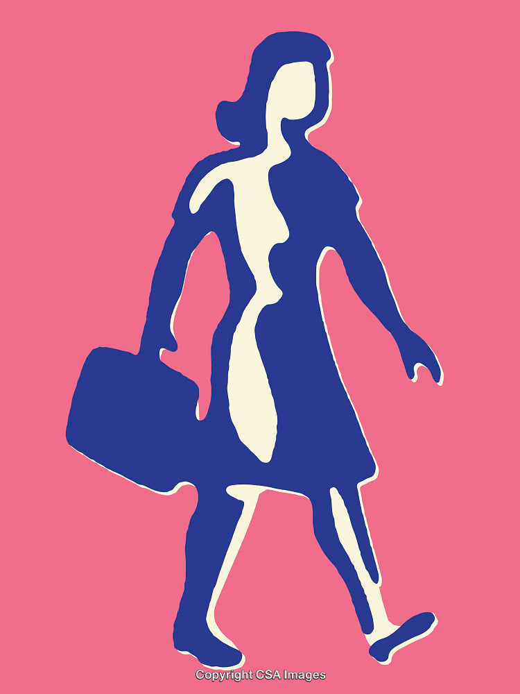 Abstract Silhouette of a Woman Carrying Luggage in Vibrant Colors