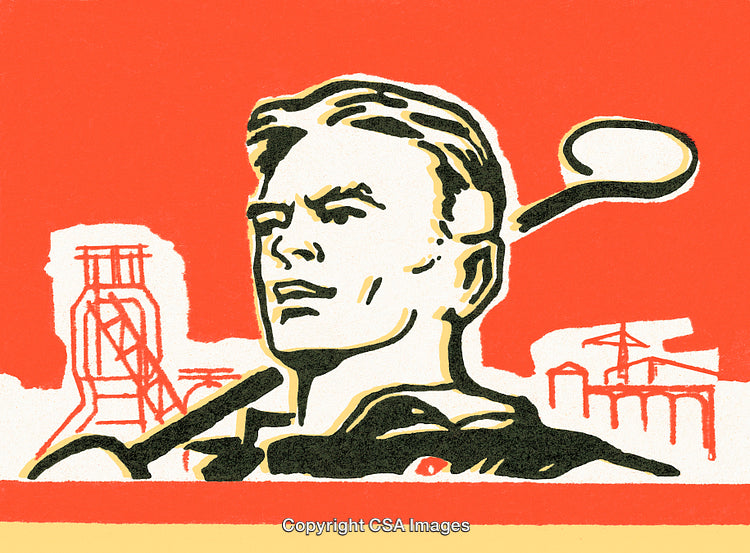 Lithograph Style Illustration of an Industrial Worker With a Bold Expression
